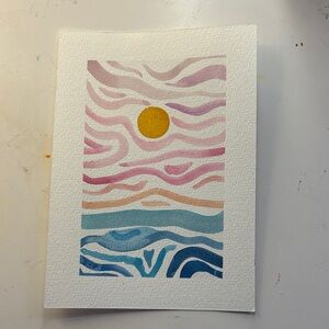 Abstract Sunset Art Print with Pink, Blue, and Gold Accents